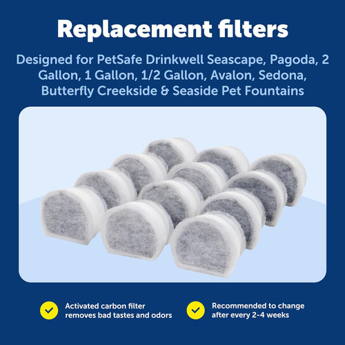 PetSafe Drinkwell Avalon & Pagoda Fountain Activated Carbon Filters - Better Hydration Choice - Long-Lasting Purity - Odor-Free Drinking - Universal...