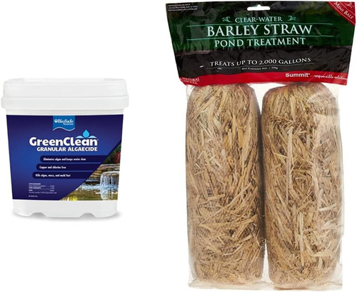 BioSafe Systems GreenClean Granular Algaecide and Summit Clear-Water Barley Straw Bales | Algae Control for Ponds, Fountains, Waterfalls