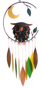 Blue Handworks Spiky Owl w/Moon Wind Chime