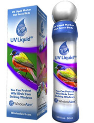 Window Alert UV Liquid Marker Prevents Bird Window Strikes
Alerts birds to the presence of glass. Reflects ultraviolet sunlight. Easy to apply (use bingo marker to make dots on the glass). Dries to nearly clear. Now consumers can protect their entire window against bird strikes. For best results, apply with Window Alert UV Decals. 1.69 fl oz. Will not ship to Canada.