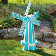 Amish Made 41 inch Poly Wood Windmill In Aruba Blue and White Working Garden Weathervane (POLYWAW41)