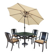 Oakland Living Vanguard 7-Piece Square Aluminum Patio Dining Set with Cushions and Umbrella(2 Color Options) 