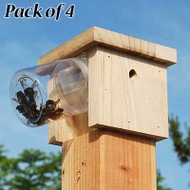 Bees N Things Angled Jar Carpenter Bee Traps, Pack of 4
Prevent carpenter bees from drilling holes in your wooden structures using these Bees N Things Angled Jar Carpenter Bee Traps. This set of 4 traps helps capture these pesky insects without any chemicals or pesticides, offering natural and lasting control. The all wood frame specifically draws carpenter bees to each piece, while avoiding trapping other insects. Angled entry holes on three sides of the square bodies allow bees to access the interior of the units, but their unique design prevents them from flying back out. These openings direct the bees toward the fourth panel and a downward angled jar, from which they cannot escape. Placing a female carpenter bee, which has an all black face, into the jars attracts more males to the area, increasing the effectiveness of the traps. Each jar unscrews for removing or eradicating the bees, and an included eyehook makes it simple to hang the pieces. Their level bases also rest on a flat surface, and the items have an effective radius of 5' to 15'. Stop carpenter bees from ruining your wood with these Angled Jar Carpenter Bee Traps.