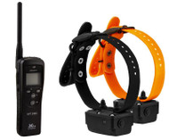 The SPT 2422 remote trainer for two dogs comes with Nick Stimulation, Continuous Stimulation, Positive Vibration, and our new Jump Stimulation and Rise Stimulation features. This unit has a 2400 yard (1.3 mile) range and 50 levels of stimulation. The completely waterproof transmitter has an LCD display. The collar units are waterproof as well.

Features

2400-yard (1.3 miles) range
50 Levels of Intensity adjusted from the Transmitter
"Basic Obedience Training" booklet by George Hickox
LCD Screen on Transmitter
Digital Technology to Maximize Power
Maxx-Range Internal Collar Antenna System
Gentle Touch System Extra Mild Stimulation
Built-In Safety Shut-Off
Rechargeable Ni-MH Battery System
Completely Waterproof Transmitters and Collars
Positive Vibration, Jump, and Rise Stimulations on all models

Introducing the all new, ground-breaking SPT 2400 series remote dog trainer by D.T. Systems! The new SPT 2400 series was designed in collaboration with top professional trainers around the world with a focus on rugged reliability, ease of use, and new training features such as our Jump and Rise training aids.