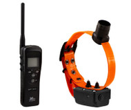 The SPT 2430 has a completely waterproof and rechargeable (Ni-MH batteries) transmitter and collar unit, an easy-to-read LCD screen with a low battery indicator, and a 2400 yard (1.3 mile) range. Also included on the SPT 2430 are the Jump, Rise, Nick, and Continuous Stimulations, Vibration, and a beeper/trainer.
