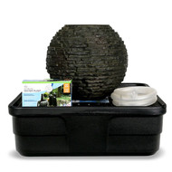 The Aquascape Extra Small Stacked Slate Sphere 18" Fountain Kit makes it easy to add the relaxing sights and sounds of water to any location. The kit includes everything needed for quick and easy installation, including an AquaBasin 30, plumbing, and Ultra 550 Water Pump. The lightweight, durable fiber-resin composite fountain is built to last and provides the look and beauty of real rock. Water is pumped up through the center of the fountain and gracefully cascades over the stacked slate texture, creating an impressive effect. Add the element of fire to the sphere with the Aquascape Fire Fountain Add-On Kit (#78221 sold separately).

Complete kit creates an impressive, natural-looking fountain
Lightweight, durable fiber-resin composite construction, gives the appearance of real stone
Ideal for a wide variety of installation locations
Includes: Extra Small Stacked Slate Sphere (18″D x 16.25″H), AquaBasin 30 (30"L x 30"W x 12'H), plumbing, and Ultra 550 Water Pump.