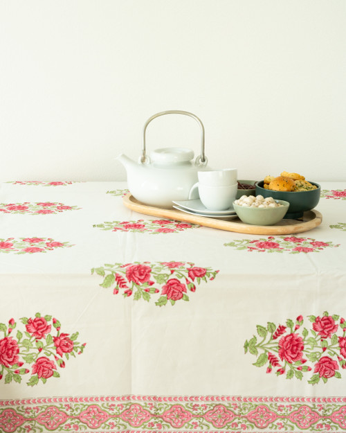 Ruby Rose Tapestry - Pure Cotton  Hand block Printed Table cloth