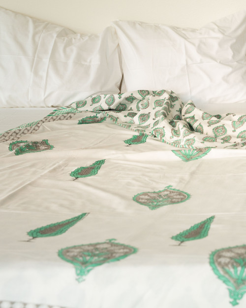 Green Motif- Hand-block printed Summer/Autumn Blanket