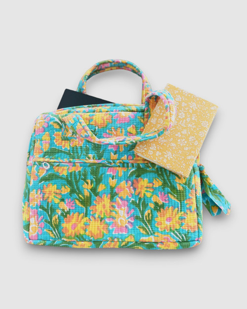 Handblock Printed Laptop Bag - Floral print