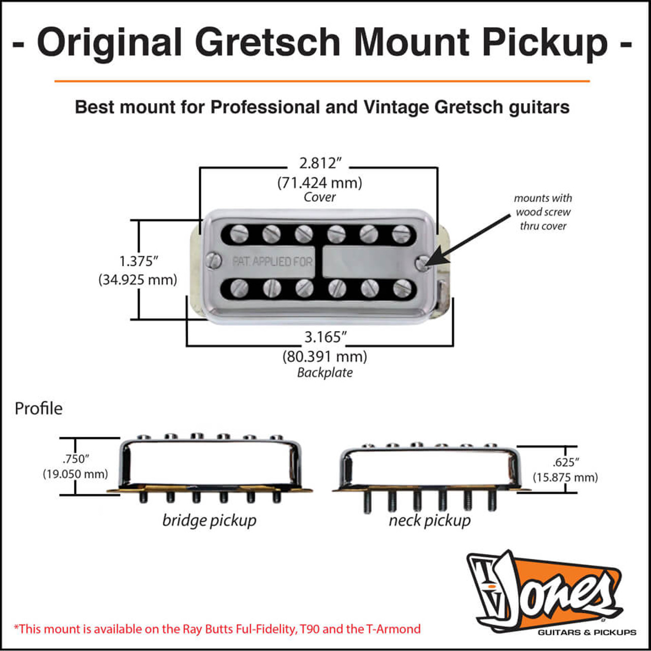 T-Armond Neck Pickup - Original Pro Gretsch Mount - TV Jones