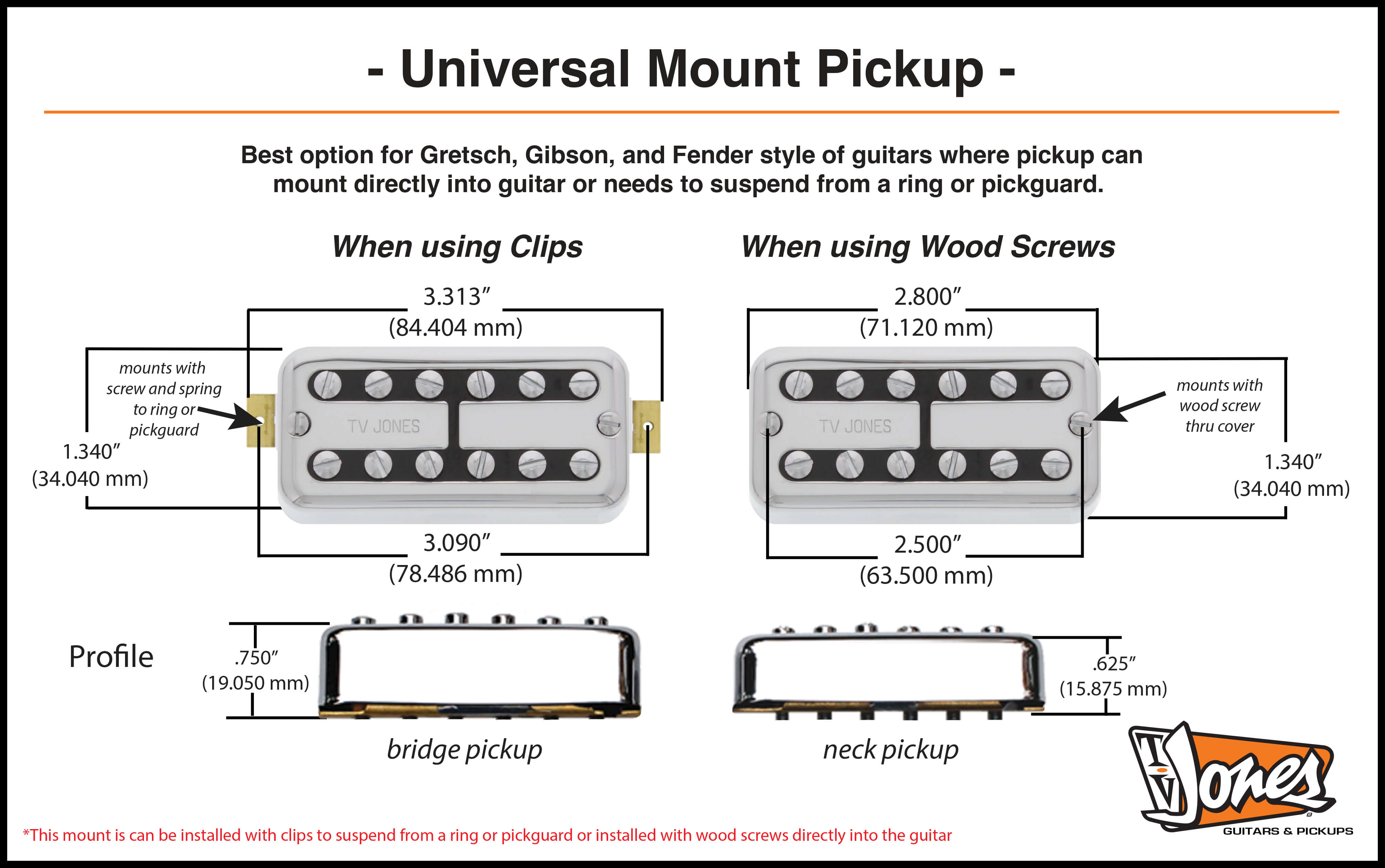 TV HT Bridge Pickup   Universal Mount   TV Jones