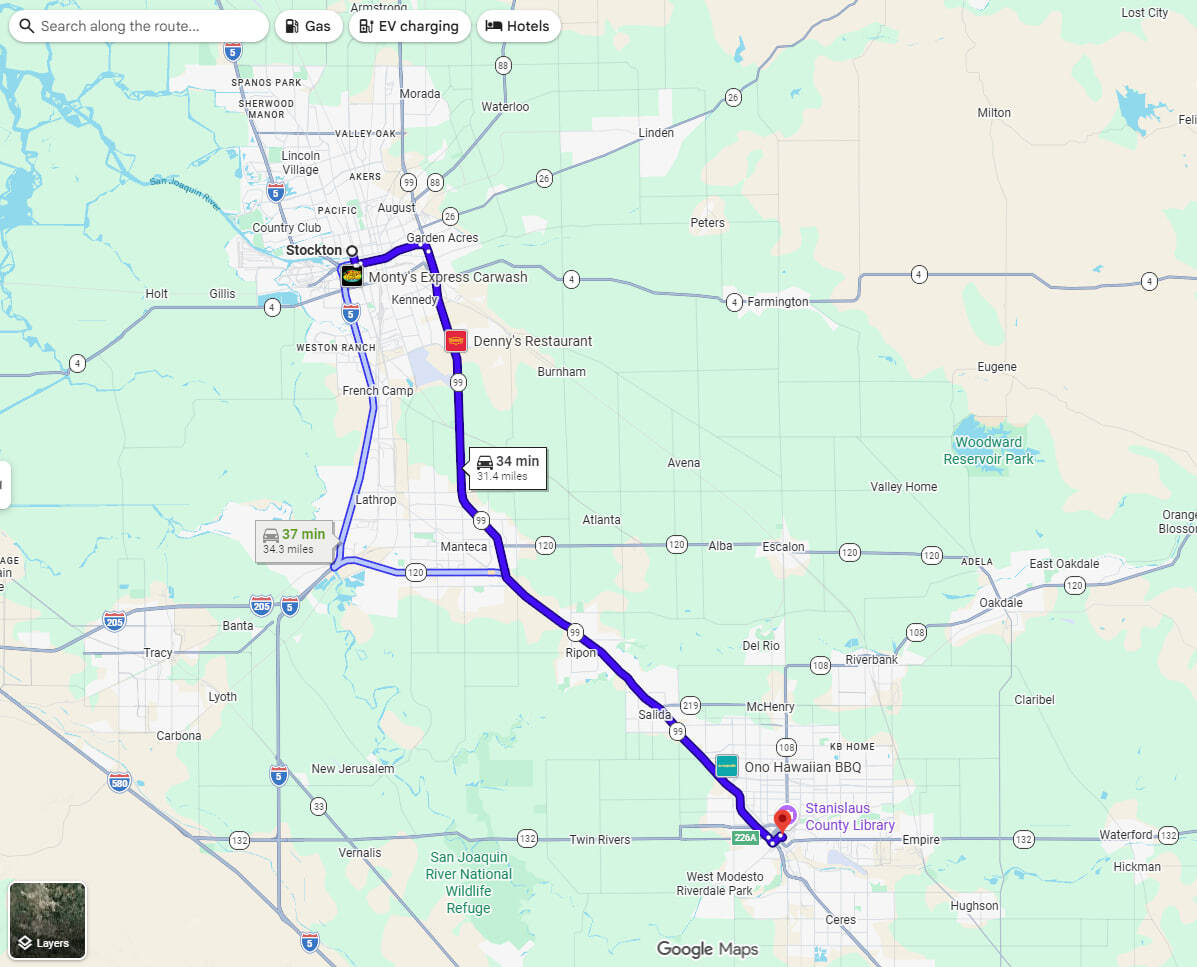 Map showing Stockton and Modesto locations