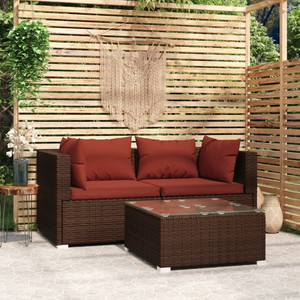  Patio Furniture Set 3 Piece with Cushions Brown Poly Rattan A949-317543