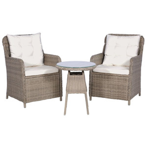  3 Piece Bistro Set with Cushions and Pillows Poly Rattan Brown A949-44150