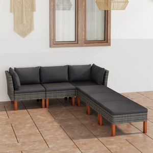  6 Piece Patio Lounge Set with Cushions Poly Rattan Gray A949-3059728