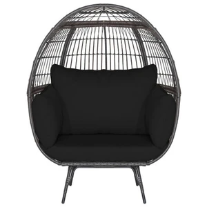 Oversized Indoor Wicker Egg Chair with Sturdy Metal Frame for Patio-Black - Color: Black D681-HW70715DK+