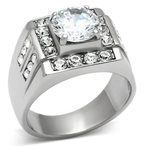 TK348 - High polished (no plating) Stainless Steel Ring with AAA Grade CZ  in Clear A874-TK348