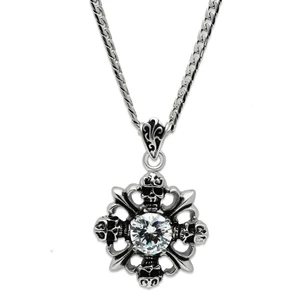 TK454 - High polished (no plating) Stainless Steel Chain Pendant with AAA Grade CZ  in Clear A874-TK454