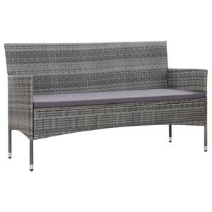  3-Seater Patio Sofa with Cushions Gray Poly Rattan A949-45898