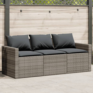  Patio Sofa with Cushions 3-Seater Gray Poly Rattan A949-366343