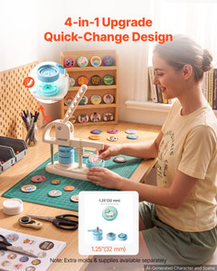  Button Maker Machine, 1.25" / 32 mm, Quick-Change Plastic Pin Maker with 100pcs Button Parts, Circ E415-KHSLKXZJYX32XASXX001V0