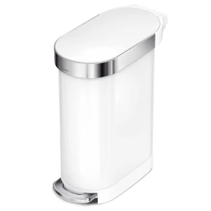 White 12-Gallon Narrow Kitchen Trash Can with Easy Step-on Lid Q280-WHTSILSH658312