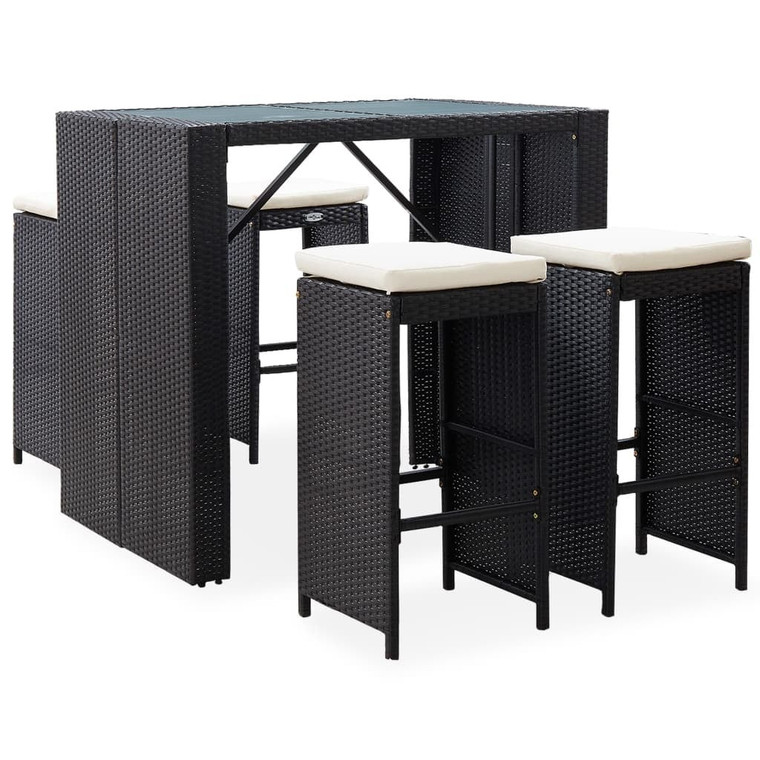  5 Piece Patio Bar Set Poly Rattan and Glass Black A949-49568
