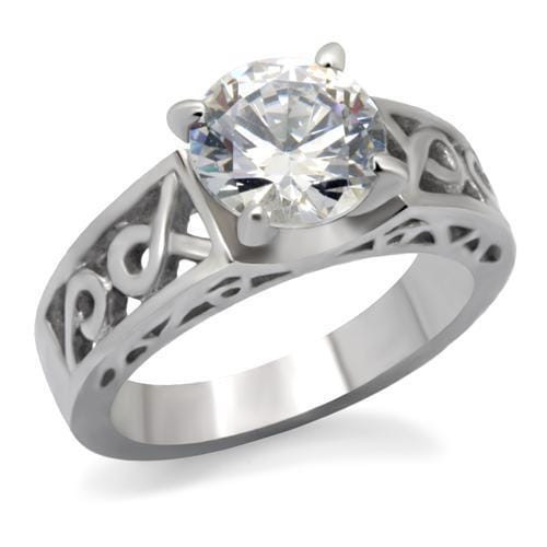 TK069 - High polished (no plating) Stainless Steel Ring with AAA Grade CZ  in Clear A874-TK069