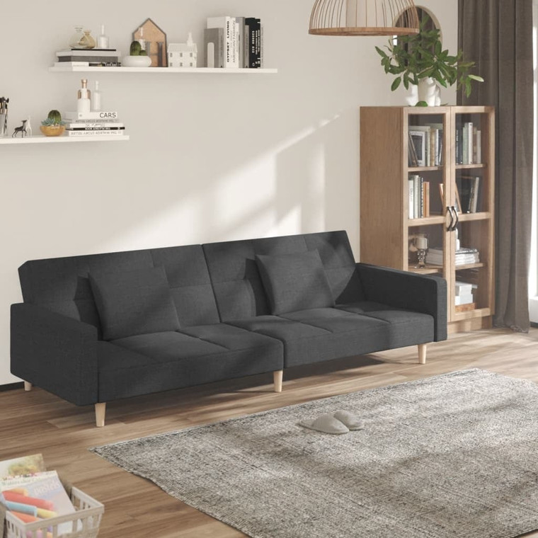  2-Seater Sofa Bed with Two Pillows Dark Gray Fabric A949-375800