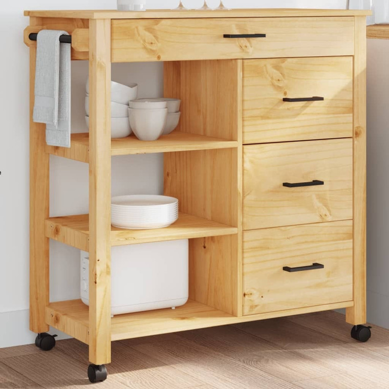  Kitchen Trolley MONZA 33.1"x15.7"x34.8" Solid Wood Pine A949-376112