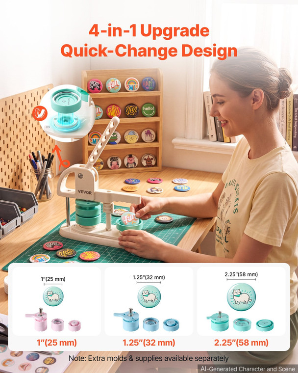  Button Maker Machine, 1"/1.25"/2.25"(25/32/58 mm), Quick-Change Plastic Pin Maker with 500pcs Butt E415-KHSLKXZJYX2562Q3F001V0