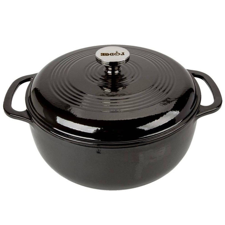 Round 6-Quart Black Enamel Cast Iron Dutch Oven with Lid Q280-MSERCDL79418253