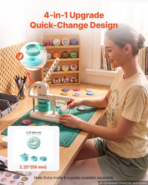  Button Maker Machine, 2.25" / 58 mm, Quick-Change Plastic Pin Maker with 100pcs Button Parts, Circ E415-KHSLKXZJYX58ASX18001V0
