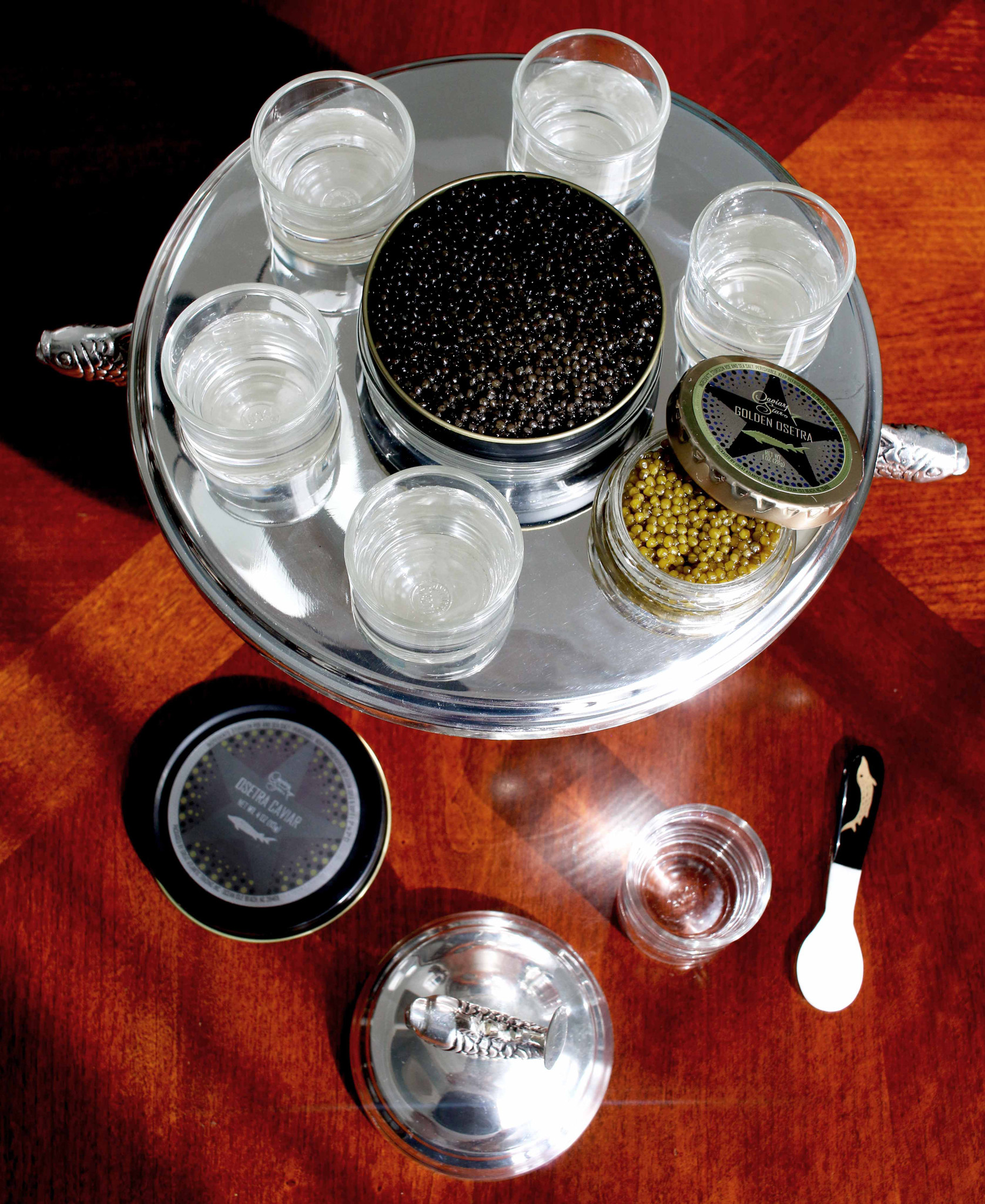 Vodka glasses and caviar set