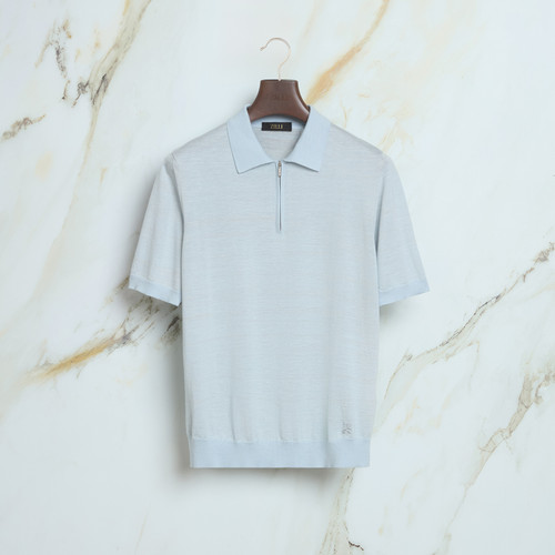 Light blue “Linen Horizon” zipped polo shirt