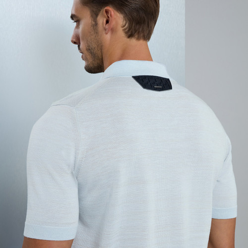 Light blue “Linen Horizon” zipped polo shirt