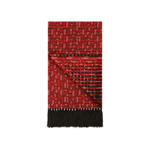 Red Arôme fringed scarf, "Ingots" pattern