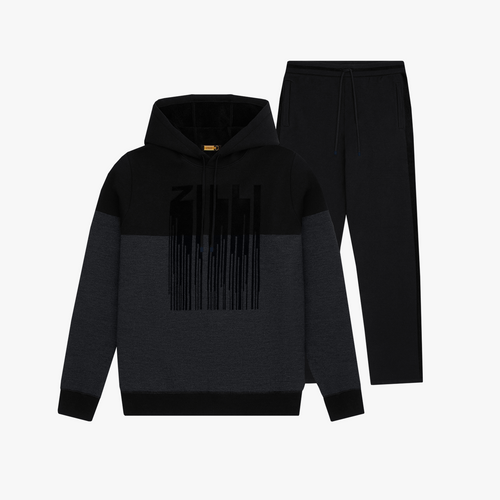 Black tracksuit with charcoal grey color-block, black ZILLI pattern