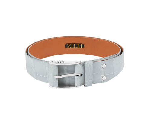 Sky-blue belt in matt crocodile, 126 buckle, width 40mm