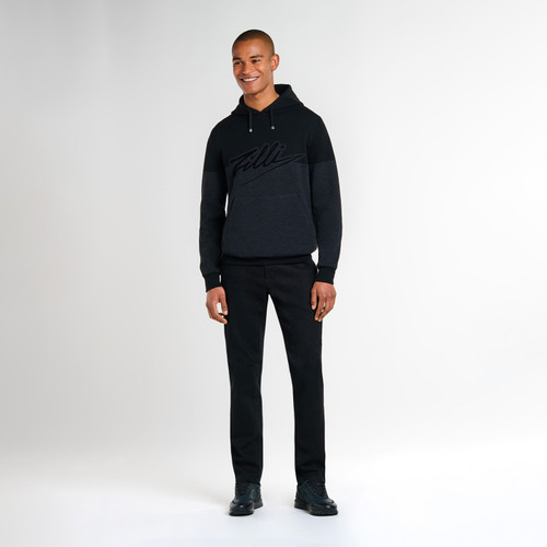 Hooded sweatshirt with charcoal grey and black colour-block, black ZILLI pattern