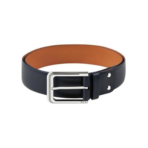 Blue Ness belt in box calfskin, Strates buckle, width 40mm