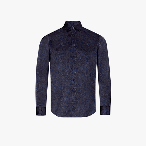 Slate grey shirt, blue paisley print