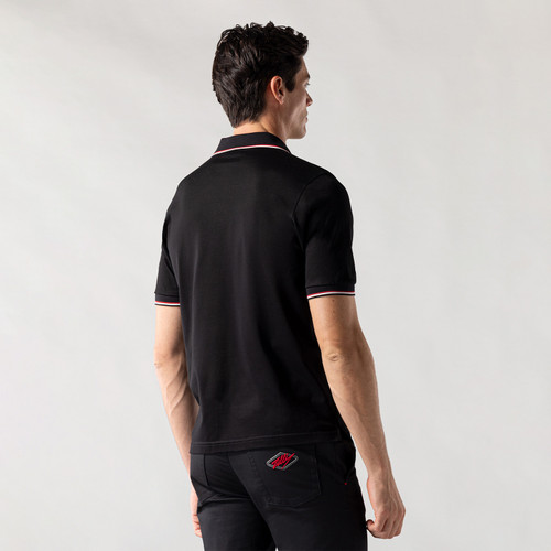 Black buttoned polo shirt, "Micro Extravegas" embroidery