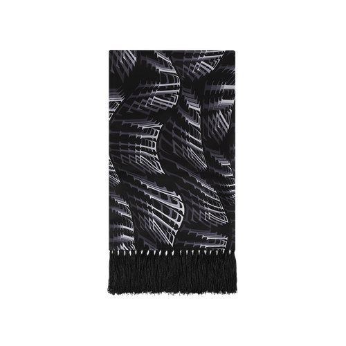 Charcoal grey Arôme fringed scarf, "Ghost" pattern