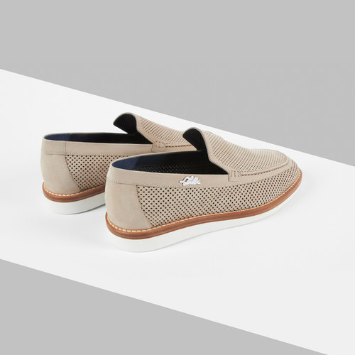 Natural beige loafers in perforated suede calfskin