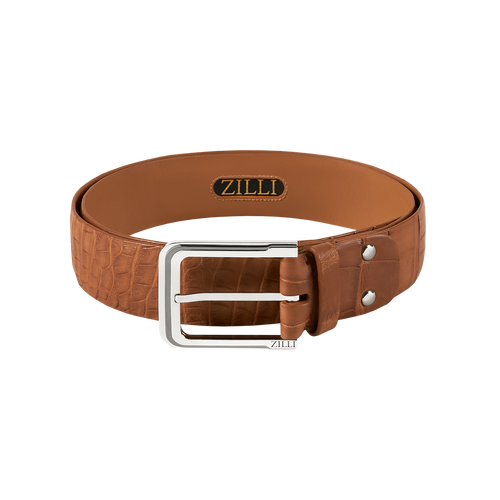 Chestnut belt in matt crocodile, Strates buckle, width 40mm