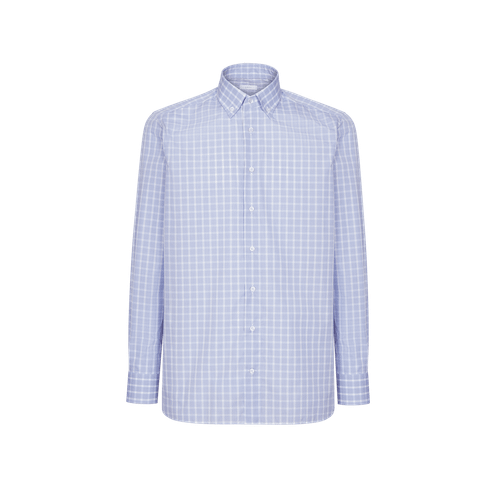 Smoke blue "casual" checkered shirt, topstitched collar with buttons