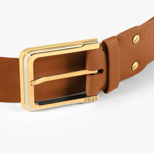 Chesnut belt in deerskin, Strates buckle, width 40mm