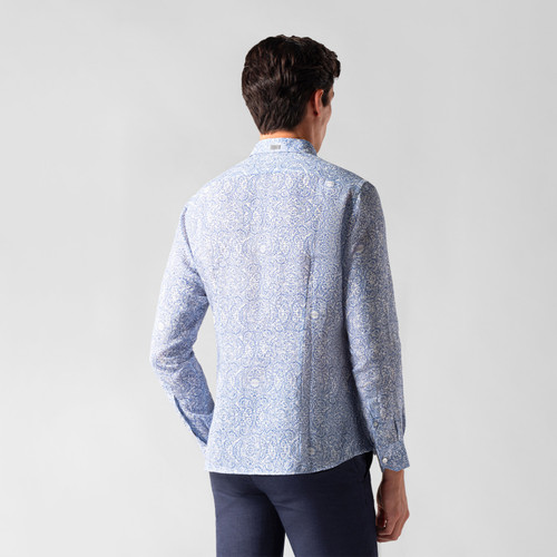 Sky-blue and white shirt, paisley printed pattern
