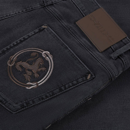 Charcoal grey jeans, "Lion Circle" embroidery, slim fit